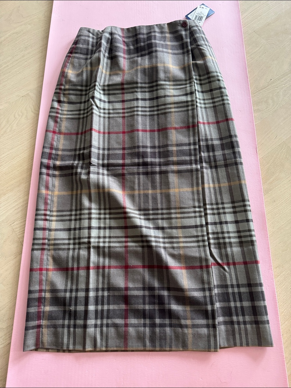 Charter Club Plaid Midi Skirt in Gray, Brown and Red